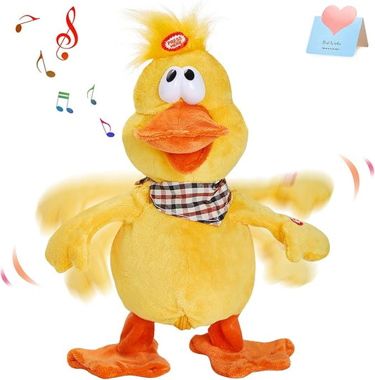 Houwsbaby 12'' Electronic Squawking Duck Toy,Electronic Quacking Musical Duck Stuffed Animal,Interactive Walking Singing Waving Duck Plush Toy Present for Kids Boys Girls Holiday Birthday