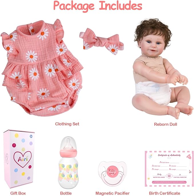 Aori Reborn Baby Dolls Girl - 20'' Lifelike Realistic Newborn Baby Weighted Cloth Body Baby Doll with Magnetic Pacifier & Feeding Accessories Collectible Reborn Toddler Doll Gift for Girls Kids 3+