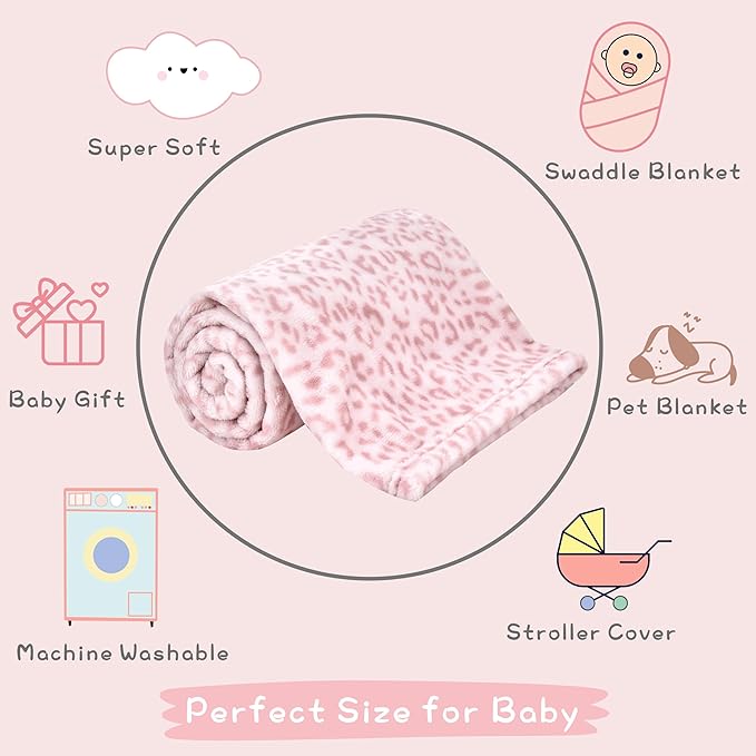 Yurhap Leopard Print Baby Blanket Fleece Baby Blankets for Girls, Ultra Soft Cozy Fluffy Infant Toddler Newborn Receiving Blankets for Crib Stroller, 30"x40", Light Pink