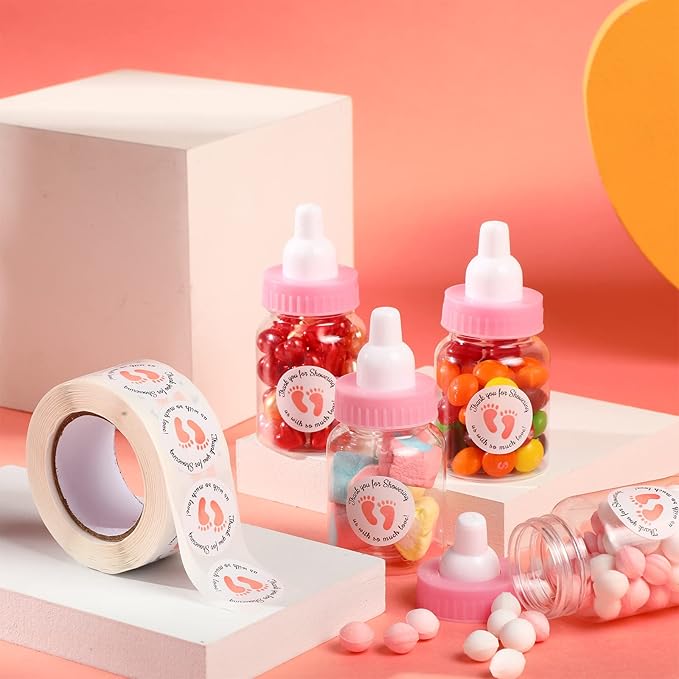 Tondiamo 48 Pcs Pink Baby Shower Mini Bottle Favors 1. 5 x 3. 5 Inch Baby Shower Candy Jar Mini Milk Bottle Party Favor Fillable Gift Boxes for Boys Girls Birthday Party Games Decorations