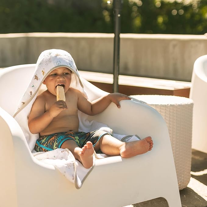 Little Unicorn Premium Hooded Bath Towel| Absorbent Cotton & Terry Blend | Larger Size, 1-6 Years (Animal Crowd)