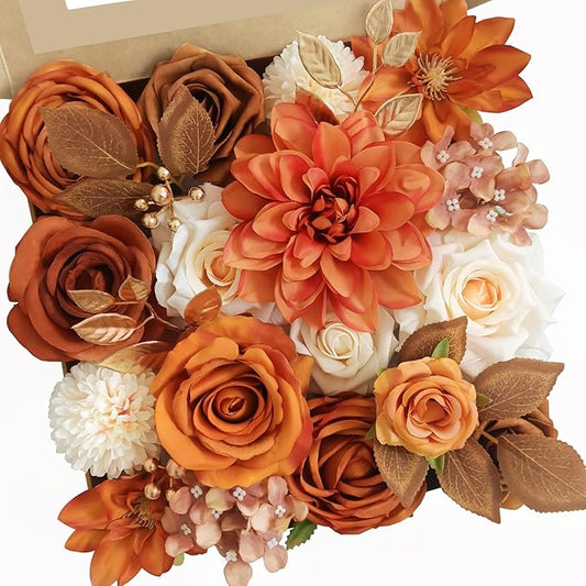 RICHMYC Artificial Flowers Terracotta Wedding Silk Fall Fake Flowers for Decoration Orange Cake Flowers with Stems for Wedding Bouquets Centerpieces Baby Shower Fall Decor