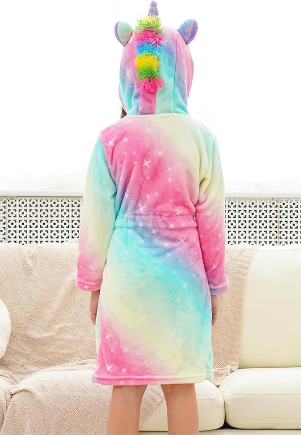 Doctor Unicorn Girls Fleece Hooded Robe Toddler Warm Fuzzy Bathrobe