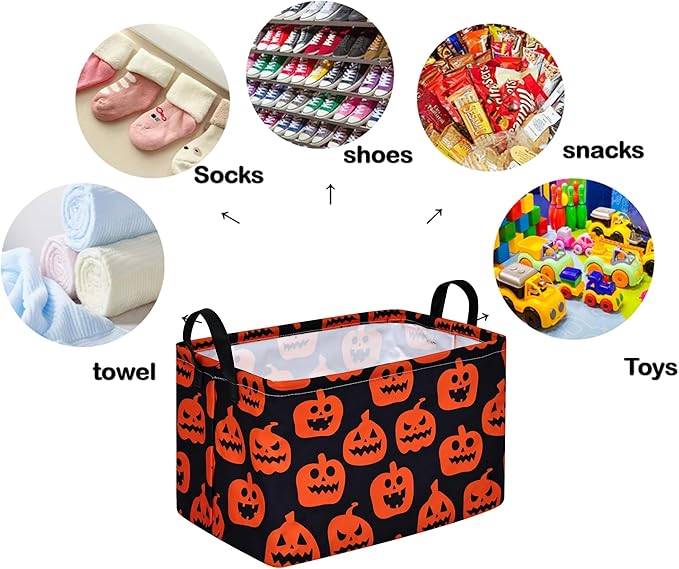 Pumpkin Halloween Party Basket, Collapsible Gift Storage Container for Kids' Toys and Clothes, Cute Organizer Box