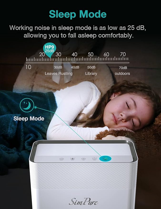 SimPure HP9 Air Purifier for Home Large Room & Bedroom & Office, Quiet True HEPA Filter Air Cleaner for Allergies, Pets, Smokers, Eliminates Allergens, Smoke, Odors, Dust, Pets Hair Dander, Mold