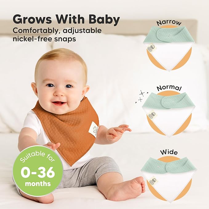 KeaBabies 8-Pack Bandana Bibs for Baby Girls, Boys - Organic Cotton Baby Bibs for Drooling & Teething Newborn, Toddler, Infant 0-36 months, Extra Soft, Absorbent Cloth with Snaps (Hunter/Quin)