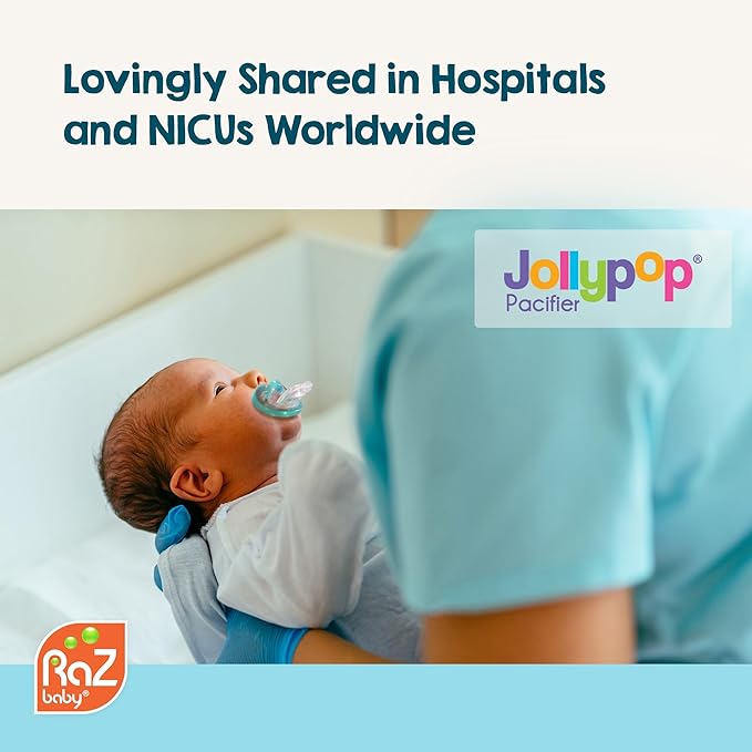 RaZbaby Jollypop Pacifier for Newborns & Up, USA Made, Natural Shaped Orthodontic Binky, Lovingly Shared in NICUs & Hospitals Worldwide, Medical-Grade 100% BPA-Free - 0-3 Months, 3 Pack - Variety