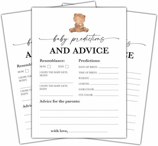 Baby Predictions And Advice Games Set, Minimalism Baby Shower Party Game Card, Boho Bear Themed Gender Neutral Party Ideas Activities, Baby Shower Party Supplies & Decorations -A08