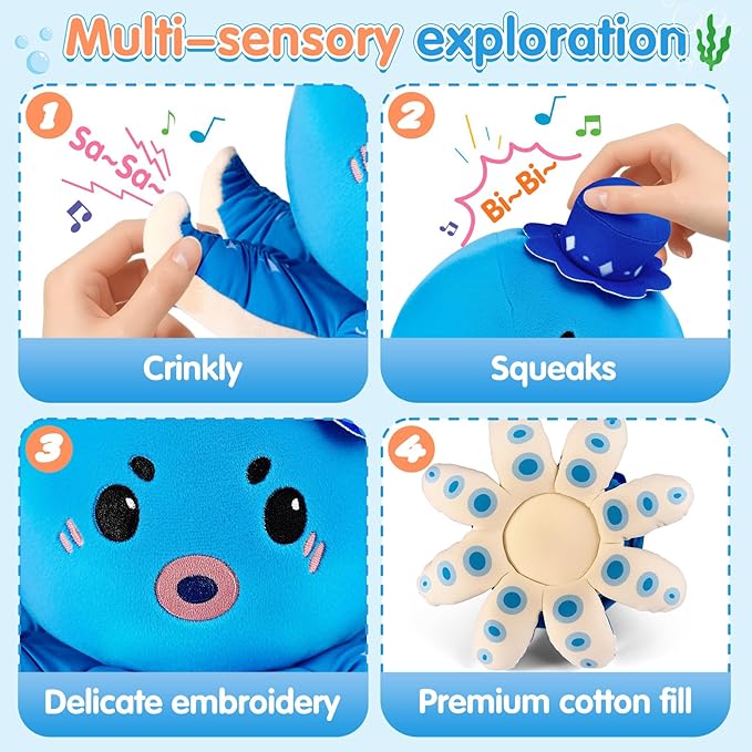 Dancing Octopus Baby Toy for 12-18 Months, Rechargeable Musical Plush Interactive Toy - 40 Songs & Recording Feature, Crawling Tummy Time Toy, Soft Sensory Toys for Toddlers 1-3, Gifts for Infants