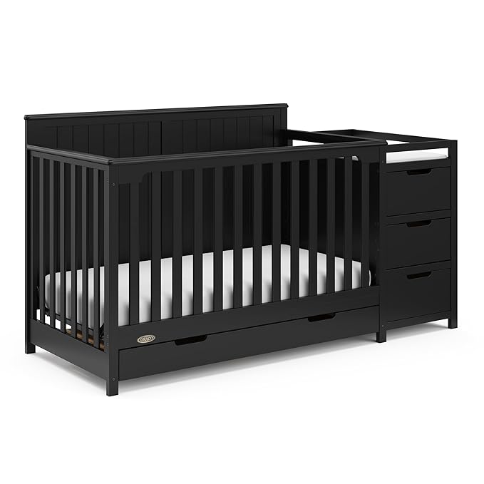 Graco Hadley All-in-One Convertible Crib & Changer (Black) – GREENGUARD Gold Certified, Fits Standard Crib Mattress, Converts to Toddler Bed and Full Bed, 4 Adjustable Mattress Heights