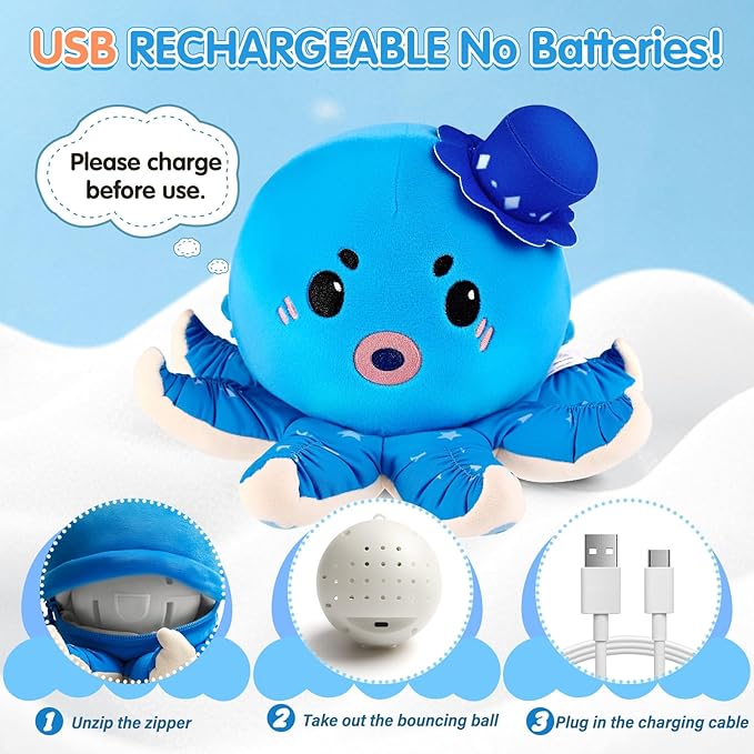 Dancing Octopus Baby Toy for 12-18 Months, Rechargeable Musical Plush Interactive Toy - 40 Songs & Recording Feature, Crawling Tummy Time Toy, Soft Sensory Toys for Toddlers 1-3, Gifts for Infants