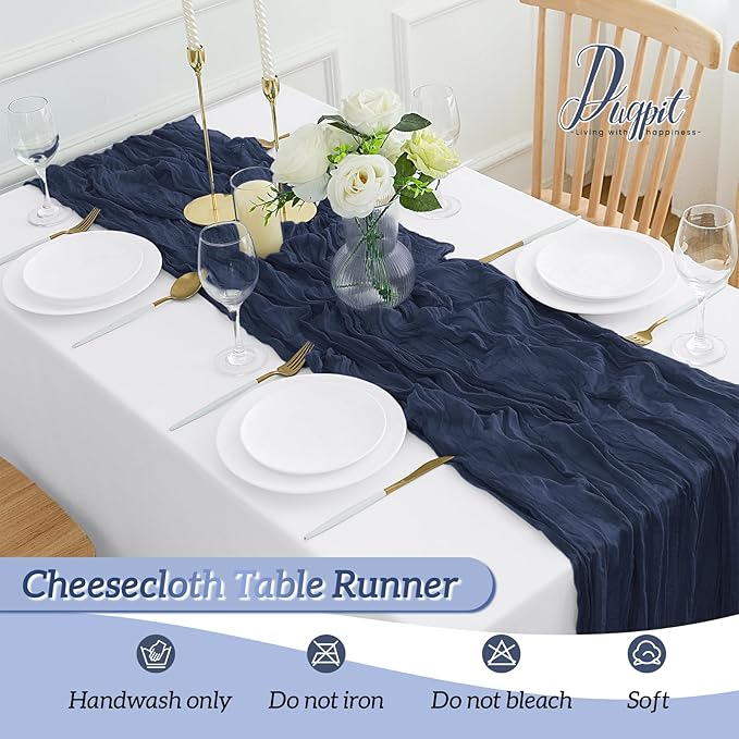 12Pack Navy Blue Table Runner 10FT Cheesecloth Table Runner 35x120inch Cheese Cloth Table Runners Rustic Boho Gauze Table Runners for Party Wedding Birthday Dining Bridal Shower Baby Shower Decor