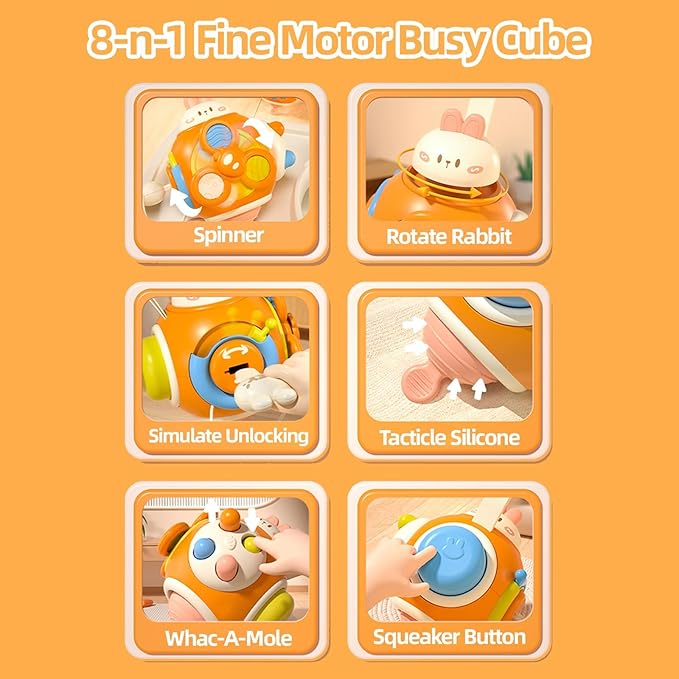 Jollybaby Montessori Baby Toys 0-12 Months, Sensory Busy Cube Fidget Board with Car Travel Toys, Educational Learning Activity Toy for Toddlers, Boys & Girls – Ideal Gift for 1 2 3 Year Olds (C Set)