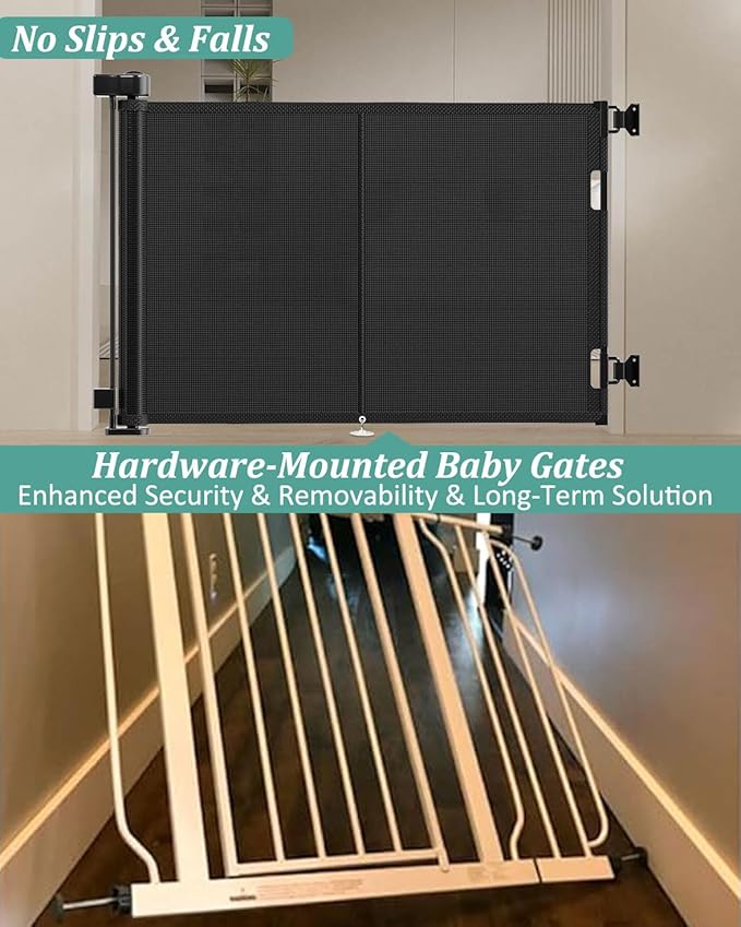 Upgraded 59" Retractable Baby Gates with Reinforced Strip Design to Prevent Crawling Through, 34" Tall Retractable Dog Gate, 5 FT Retractable Gates for Stairs, Doorways, Hallways