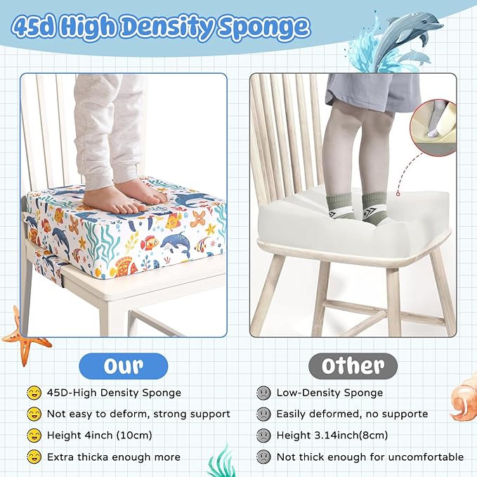 Booster Seat for Dining Table, Toddler Booster Seat for Dining Table with Safety Buckles, Anti-Scratch Easy Cleaning Toddler Seat for Table (White-Fish)