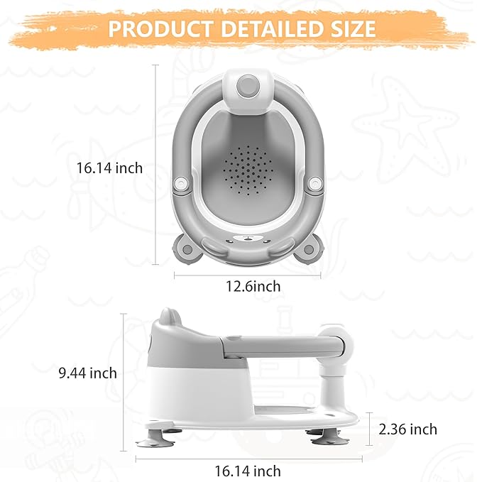 Baby Bath Seat for Babies 6 Months & Up, Toddler Bath Seats for Babies Sitting Up, Non-Slip Infant Bath Tub Chair with 4 Suction Cups & Soft Cushion for Shower, Compact Toddler Bathtub Seat, Gray