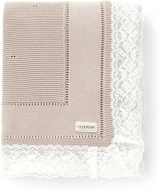 100% Organic Cotton Baby Blanket Knitted Softer Receiving Swaddle Warm Cozy Cuddle Crib Blanket for Newborns Infants Toddlers Boy and Girls Camel