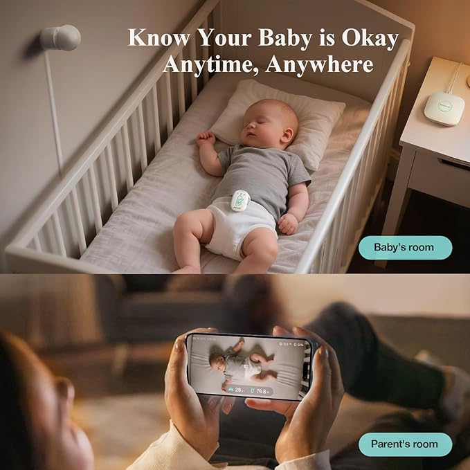 Sense-U Pro Smart Baby Monitor Bundle with 2.5K QHD Pan-Tilt-Zoom Camera: Tracks Breathing Movement, Rollover & Overheating with Cry Detection, Background Audio, Security Wi-Fi Video Camera