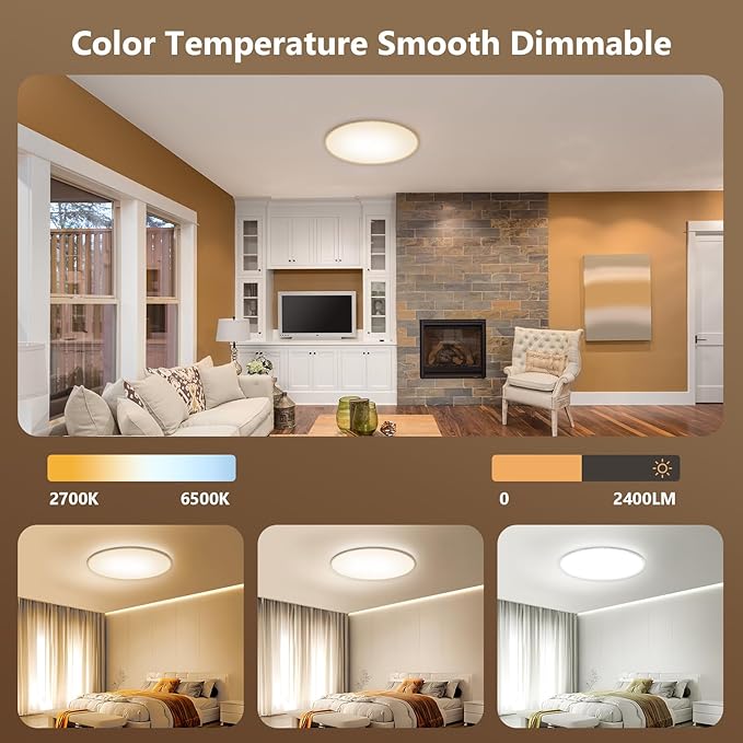 Smart Ceiling Light Replacement Kit, RGB LED Ceiling Light Retrofit Kit, 2400LM, DIY Color, Compatible with Alexa, 2700K-6500K for Bedroom, Living Room, 9.25 Inch, 120V, ETL