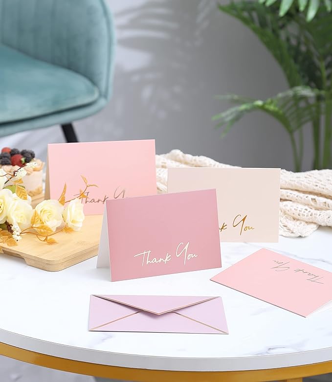 High-end Thank You Cards with Envelopes - 36 PK Heavy-duty Gold Thank You Notes 4x6 Inches Baby Shower Thank You Cards Wedding Thank You Cards Small Business Graduation Funeral Bridal Shower (Dusty Pink)