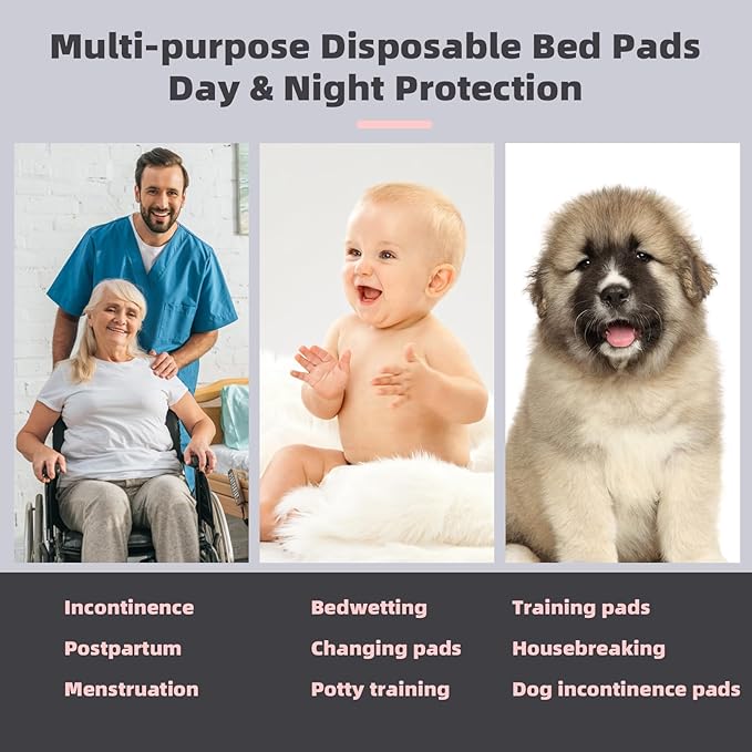 MKISS Oversized Bed Pads 40" x 60"(20 Counts), Heavy Duty Ultra Absorbent Underpads, Chucks Pads Disposable for Adults, Children, Babies, Elderly and Pets