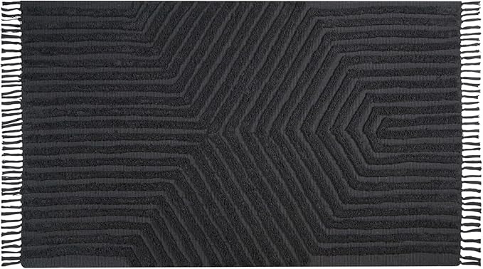 Boho Bathroom Rug 4' x 6', Washable Hand-Woven Tufted Cotton with Tassels, Farmhouse Kitchen Mat for Foyer, Bedroom, Back Door Décor - Dark Grey