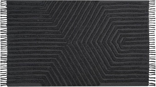 Boho Bathroom Rug 4' x 6', Washable Hand-Woven Tufted Cotton with Tassels, Farmhouse Kitchen Mat for Foyer, Bedroom, Back Door Décor - Dark Grey