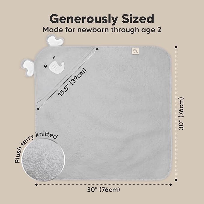 KeaBabies Hooded Baby Towel for Newborn - Viscose Derived from Bamboo Large Baby Bath Towels with Hood for Boys, Girls, Toddler, Extra Absorbent & Soft Newborn Bath Essentials (Elephant)