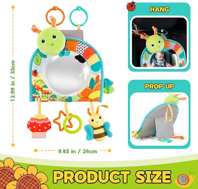 Koty Infant Car Seat Toy - Kick and Play Activity Center with Mirror, Teether and Crinkle Paper, Fun Travel Baby Toy for Rear Car Seat, Easier Drive with Newborns, Babies