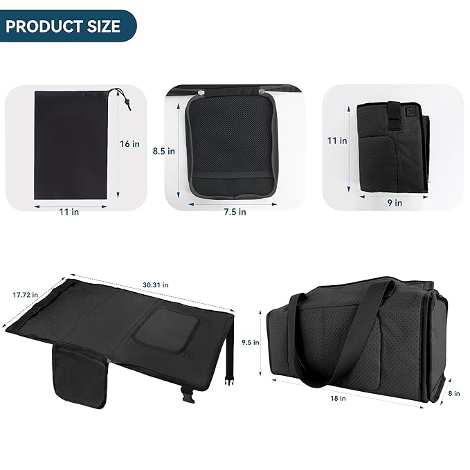 Toddler Airplane Bed & Travel Bag 2 in 1, Portable Airplane Seat Extender for Kids, Adjustable Footrest Baby Airplane Travel Essentials, Carry On Gym Weekender Bag for Mommy (Black)