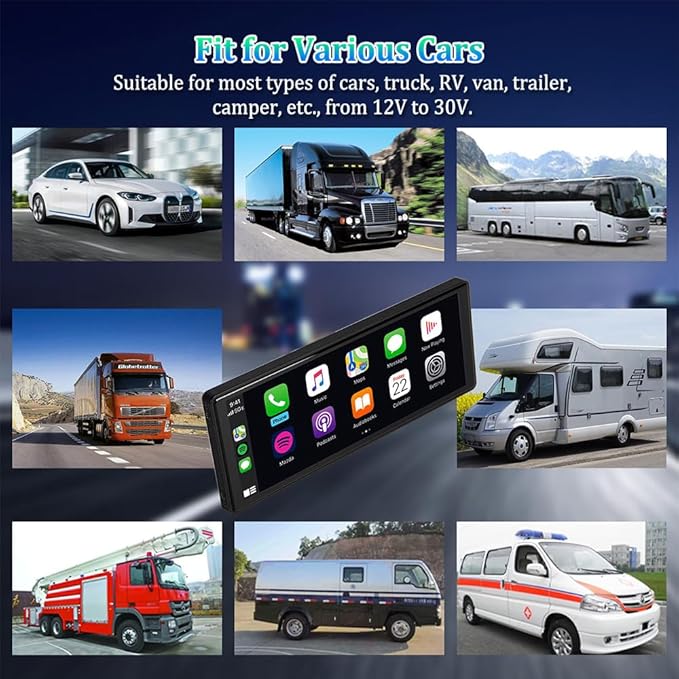 VSYSTO Car Stereo Wireless Carplay and Android Auto, 10.26" Touchscreen WiFi Truck Dash Cam with 2K Infrared Night Vision Lens Backup Camera for Semi Trailer Van Tractor RV, GPS Navigation (Black-B)