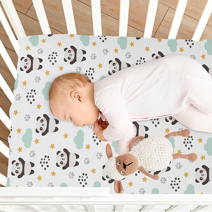 Baby Crib Sheets Panda Stars and Clouds Crib Sheets for Boys Girls,Neutral Bassinet Toddler Bed Play Sheets Breathable Soft and Portable 52 * 28 * 9in