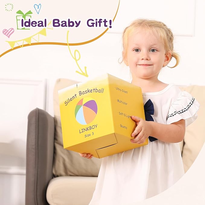 LINKBOY Colorful Soft Play Balls for Toddlers 1-4 | Indoor Basketball Toy for Babies and Kids | Size 3