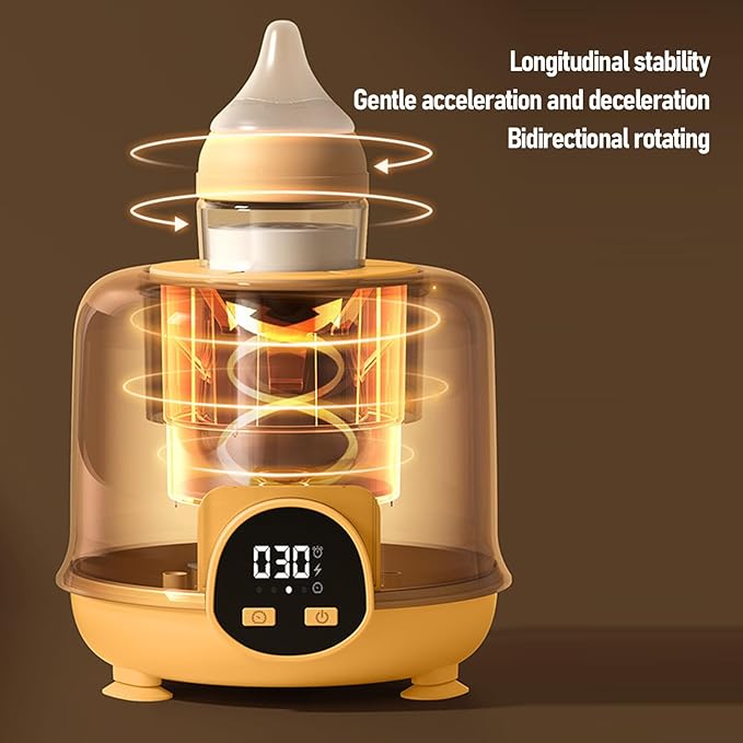 Automatic Baby Bottle Shaker, Low Noise Digital Display Cordless Baby Bottle Mixer Baby Formula Mixer Formula Pitcher for 50‑80mm Bottles (Yellow)