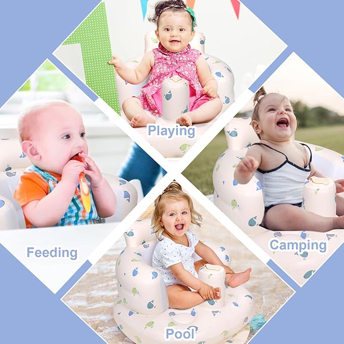 Inflatable Baby Chair, Inflatable Baby Seat for Babies 3 Months and Up, Summer Blow Up Chair with Built in Air Pump, Bumbo Seat for Learning to Sit, Palying, Camping, Whale