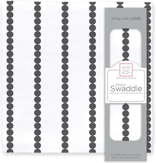SwaddleDesigns Cotton Muslin Swaddle Blanket, Receiving Blanket for Baby Boys & Girls, Best Registry Gift, 46x46 inches, Bumpkin, Black