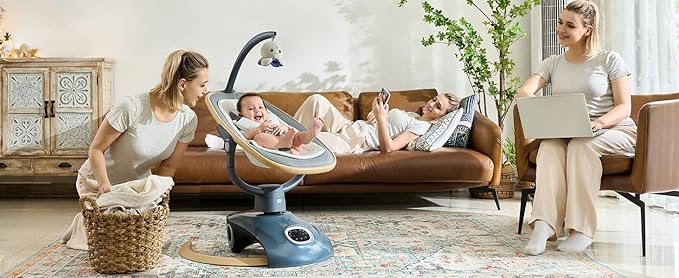 Electric Baby Swing Newborn for Infants with 5 Speeds, Multi Motion 3D Baby Rocker for Girl Boy Swingset Indoor with 13 Melodies Music, Remote Control, Dark Gray