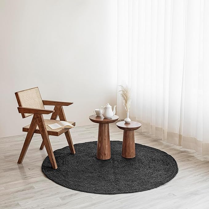 HOMEMONDE Handwoven Round Jute Rug - 4 feet Natural Yarn Loom Braided Rugs - Eco-Friendly Boho Farmhouse Reversible Design for Bedroom, Living Room, Dining Room and Kitchen