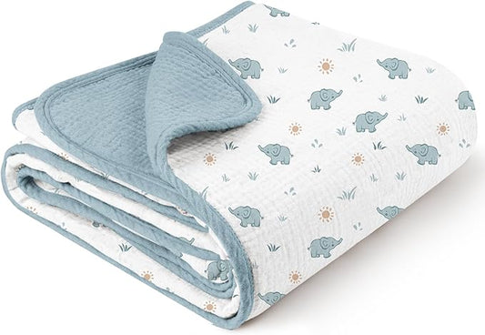 Konssy Muslin Baby Blankets for Girls Boys, 100% Cotton Crib Blanket for Baby Infant Toddler, Super Soft and Lightweight Nursery Blankets 40"x36" (Elephant)