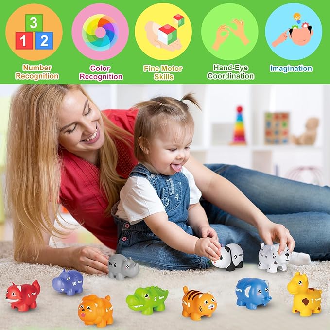 20PCS Animal Number Matching Learning Toys for Toddlers 2-4, 10 Different Animal Figures, Montessori Educational Toys Gifts for Boy Girl, Preschool Learning Activities, Double Sided Matching Game