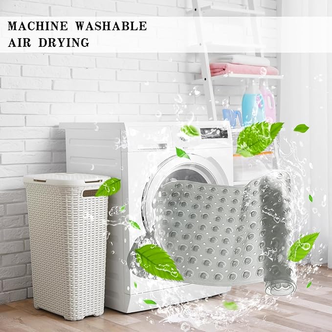 Linoows Bathtub and Shower Mats, Extra Long Non-Slip Bath Tub Mat 39 x 16 Inch, Machine Washable Bathmat with Suction Cups & Drain Holes for Bathroom Floor, Clear Grey