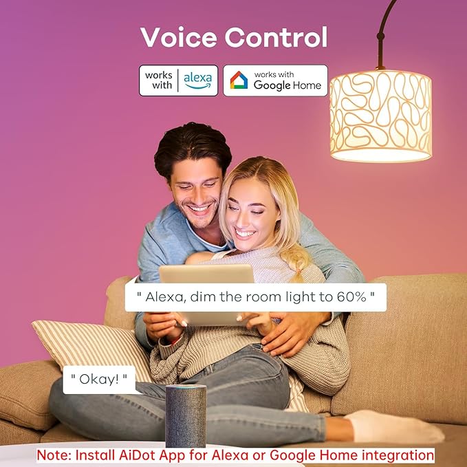 Linkind Smart Light Bulbs with Remote Control, Smart Bulb That Work with Alexa & Google Home, LED Light Bulbs Color Changing 64 Preset Scenes, A19 E26 2.4Ghz WiFi Light Bulbs Dimmable 60W 800lm 6 Pack
