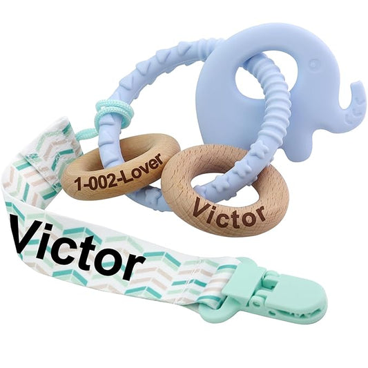 Personalized Baby Rattle and Teether Ring Toy for Boys and Girls Gift,Custom Name Rattle Toy Newborn Teether Ring (Blue)