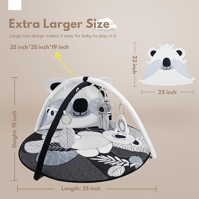 Baby Play Activity Gym Tummy Time Mat for Infant,Baby Gyms & Playmats for Babies 0 to 3 6 9 12 Months with 5 Toys for Early Sensory Exploration and Motor Skill Development Koala