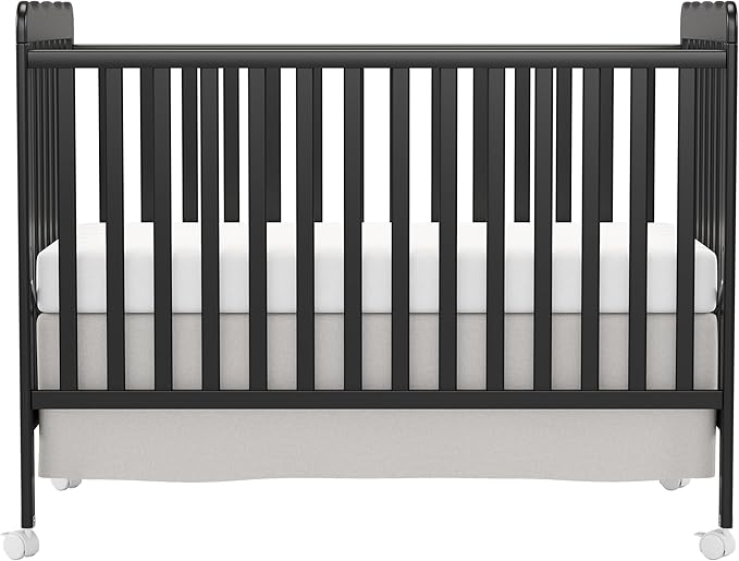 4 in 1 Convertible Baby Crib, Wooden Nursery Cribs Converts into Toddler Bed and Daybed, 3 Adjustable Base, Non-Toxic Finishes, Removable Wheels (Black)