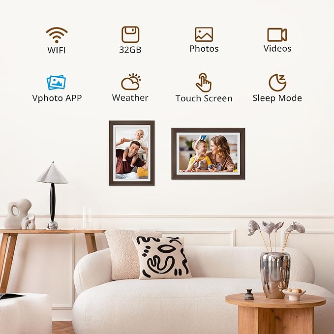 Dragon Touch Digital Picture Frame WiFi 10 inch IPS Touch Screen Digital Photo Frame Display, 32GB Storage, Auto-Rotate, Share Photos via App, Email, Cloud, Classic 10 Brown