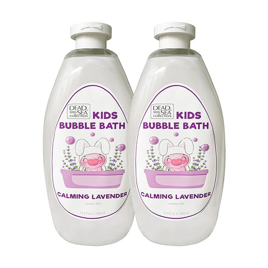 Dead Sea Collection Bubble Bath Kids with Lavender - Cleansing and Moisturizing Liquid Bath Bubbles - Lavender Oil and Pure Dead Sea Minerals - Pack of 2 Large Bottles (67.6 fl.oz)