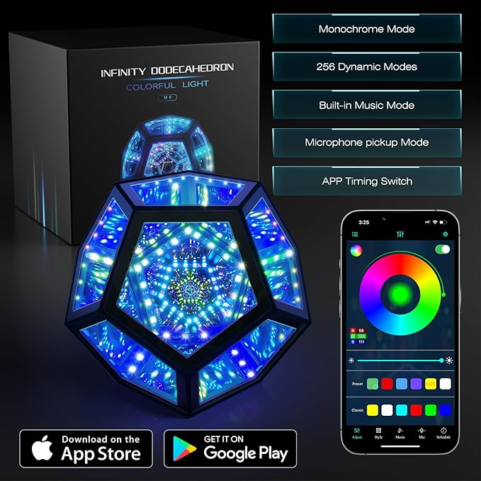 Infinity Mirror Light Infinite Dodecahedron Color Art Light for Gaming Room Decor 3D Hyper Cube RGBW Color Changing Night Lighting for Computer Gaming Desk Birthday Christmas Gift