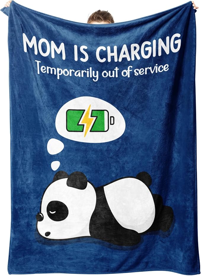Craftique Gifts for Mom Birthday Christmas- Funny Soft Mom is Charging Blanket- New Moms Gifts for Women, Practical Blanket Throw for Napping Travel, 60”×50”