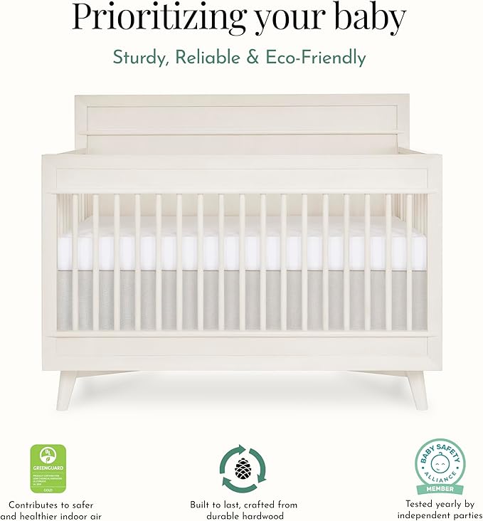 évolur Loft Antilia 4-in-1 Convertible Full-Size Baby Crib in Vanilla Bean, GreenGuard Gold & JPMA, Converts to Toddler, Day & Full-Size Bed, 3 Mattress Heights Modern Scandinavian Design